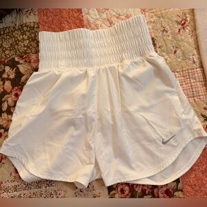Nike White High-Waist Smocked Athletic Shorts